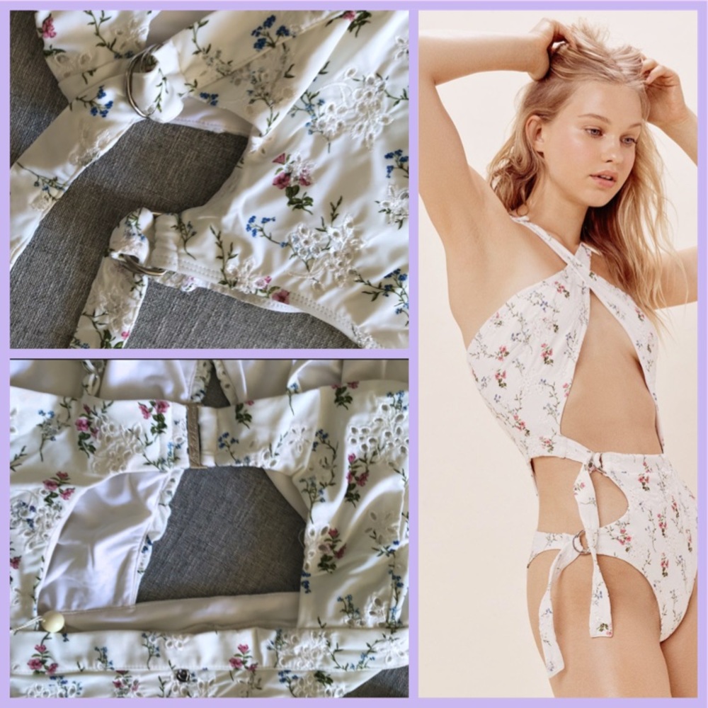 For Love and Lemons Brooke Eyelet Swimsuit White Floral One Piece Skimpy Swim